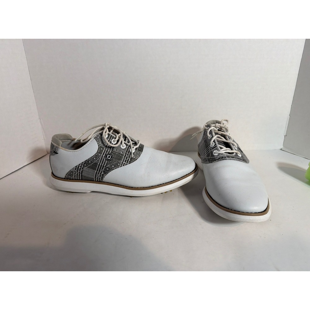 FootJoy FJ Womens Golf Shoes White Leather Glen Plaid Spikeless 7.5 M 98018